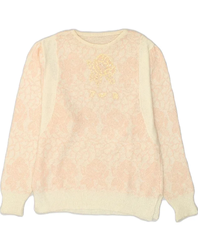 VINTAGE Womens Crew Neck Jumper Sweater UK 18 XL White Floral Spandex Blend Rayon Blend Denim Blend VINTAGE Womens Crew Neck Jumper Sweater UK 18 XL White Floral Spandex Blend Rayon Blend Denim Blend