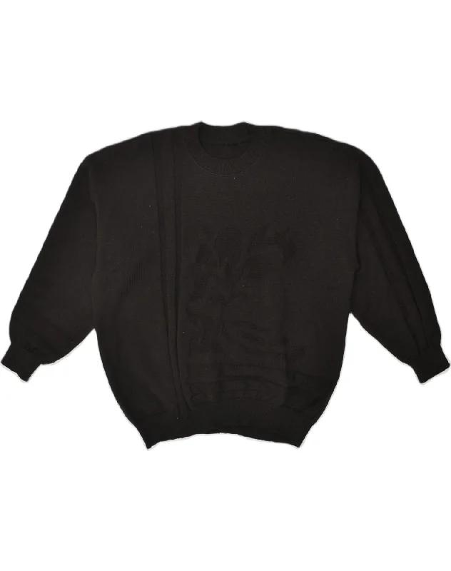 VINTAGE Womens Oversized Crew Neck Jumper Sweater UK 6 XS Black Mesh Blend Leather Blend Suede Blend VINTAGE Womens Oversized Crew Neck Jumper Sweater UK 6 XS Black Mesh Blend Leather Blend Suede Blend