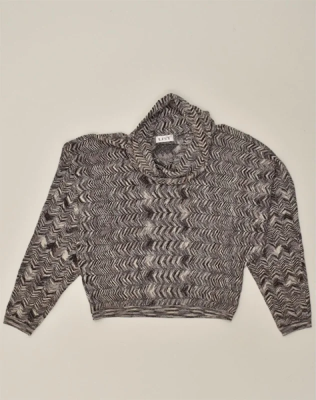 VINTAGE Womens Roll Neck Jumper Sweater UK 20 2XL Grey Herringbone Front Pockets Side Pockets Patch Pockets VINTAGE Womens Roll Neck Jumper Sweater UK 20 2XL Grey Herringbone Front Pockets Side Pockets Patch Pockets