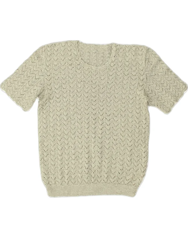 VINTAGE Womens Short Sleeve Boat Neck Jumper Sweater UK 14 Medium Grey Boxy Sweater Fitted Sweater A-Line VINTAGE Womens Short Sleeve Boat Neck Jumper Sweater UK 14 Medium Grey Boxy Sweater Fitted Sweater A-Line