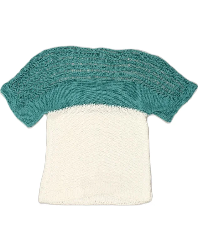 VINTAGE Womens Short Sleeve Boat Neck Jumper Sweater UK 14 Medium White Hooded Caped Shawl Collar VINTAGE Womens Short Sleeve Boat Neck Jumper Sweater UK 14 Medium White Hooded Caped Shawl Collar