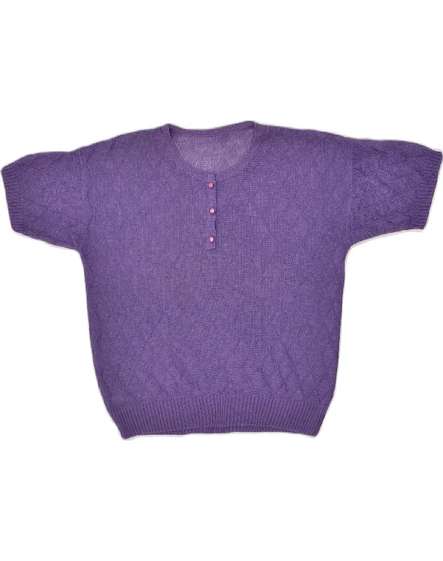 VINTAGE Womens Short Sleeve Boat Neck Jumper Sweater UK 18 XL Purple Velvet Chenille Corduroy VINTAGE Womens Short Sleeve Boat Neck Jumper Sweater UK 18 XL Purple Velvet Chenille Corduroy