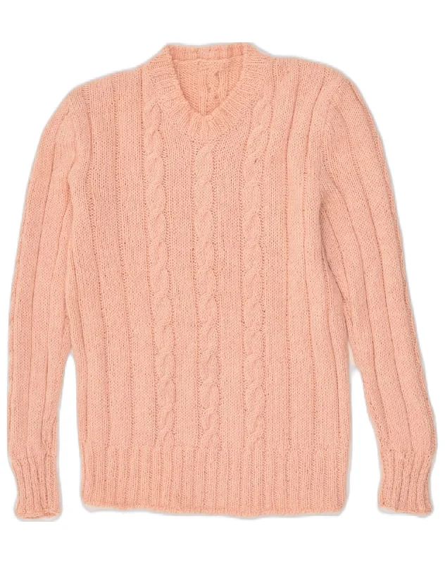 VINTAGE Womens V-Neck Jumper Sweater UK 10 Small Pink Neon Metallic Matte