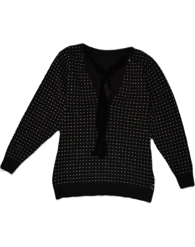VINTAGE Womens V-Neck Jumper Sweater UK 12 Medium Black Polka Dot Wool Boat Neck Shawl Collar Notched Collar VINTAGE Womens V-Neck Jumper Sweater UK 12 Medium Black Polka Dot Wool Boat Neck Shawl Collar Notched Collar