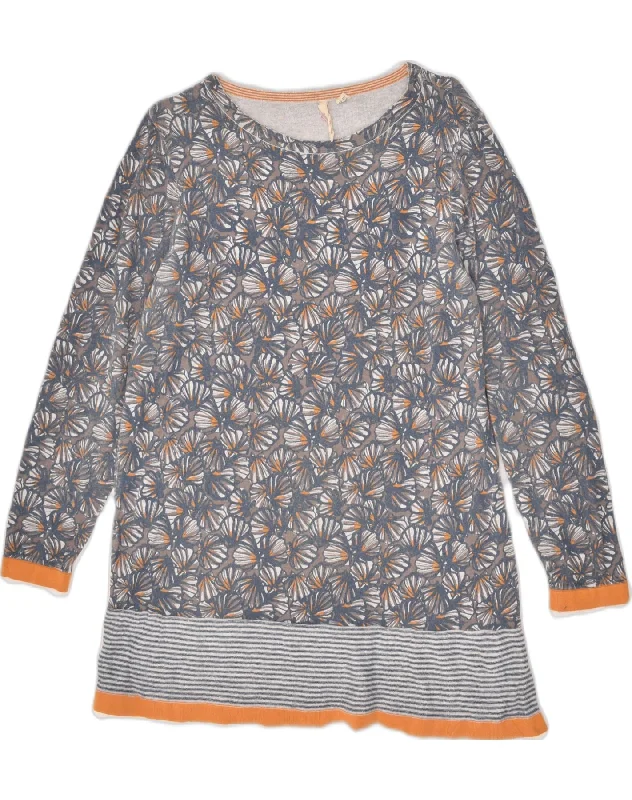 WHITE STUFF Womens Crew Neck Jumper Sweater UK 14 Large Grey Floral Zippered Buttoned Snapped WHITE STUFF Womens Crew Neck Jumper Sweater UK 14 Large Grey Floral Zippered Buttoned Snapped