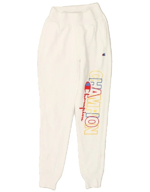 CHAMPION Womens Graphic Tracksuit Trousers Joggers UK 8 Small White Cotton Trousers Summer Linen