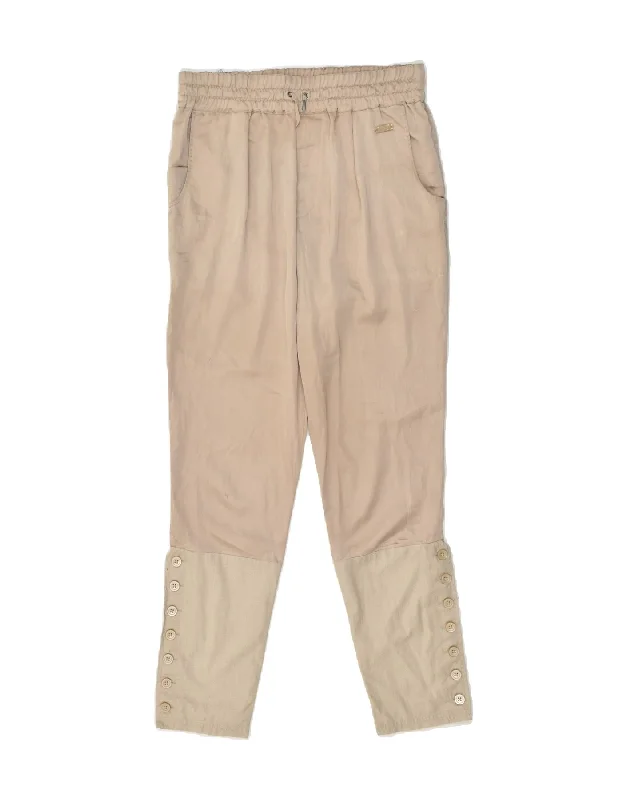 DIESEL Womens Tracksuit Trousers UK 14 Medium Beige Cotton Trousers Flared Retro