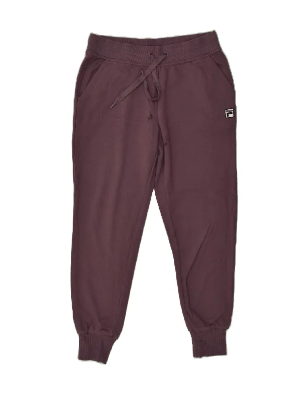 FILA Womens Tracksuit Trousers Joggers UK 10 Small Purple Cotton Trousers stylish modern