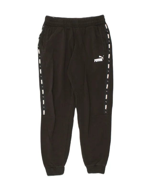 PUMA Womens Tracksuit Trousers Joggers UK 14 Large Black Cotton Trousers Striped Patterned