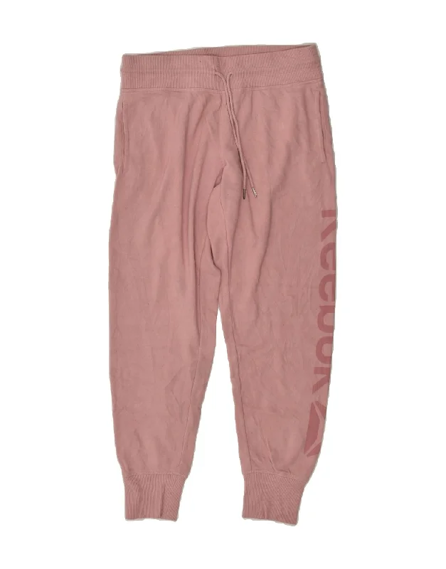 REEBOK Womens Graphic Tracksuit Trousers Joggers UK 10 Small Pink Cotton Cropped Trousers Casual Linen REEBOK Womens Graphic Tracksuit Trousers Joggers UK 10 Small Pink Cotton Cropped Trousers Casual Linen
