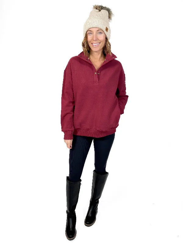 AMPERSAND AVE Never Better Button Pullover- WINE Halter Neck Top