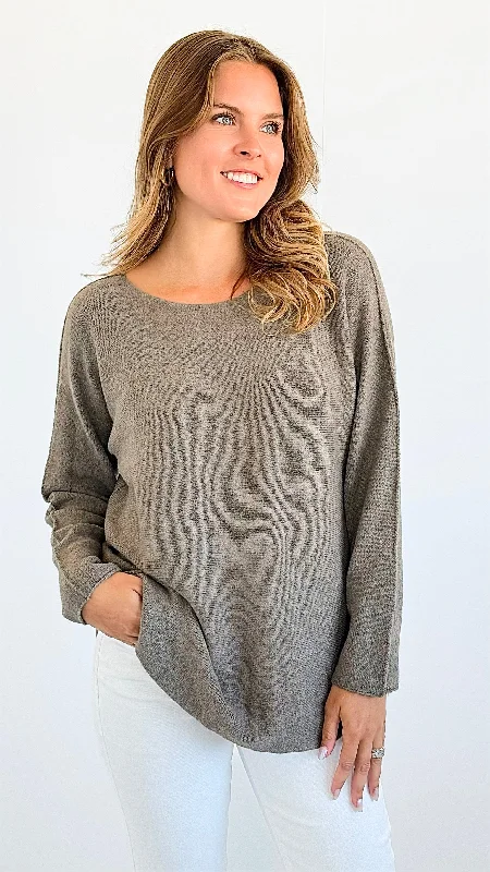 Soho Italian Boatneck Pullover - Dark Taupe Kimono Neck Pullover