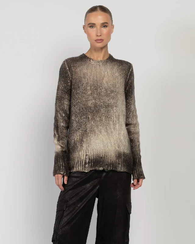 Destroyed Pullover Deep Neck Pullover