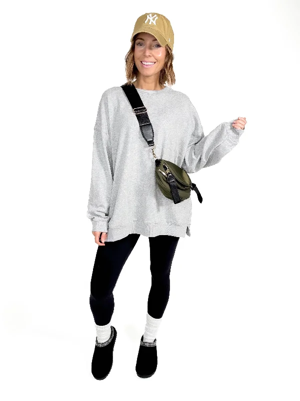 Adams Oversized Cotton Pullover- HTHR GREY Open Neck Pullover