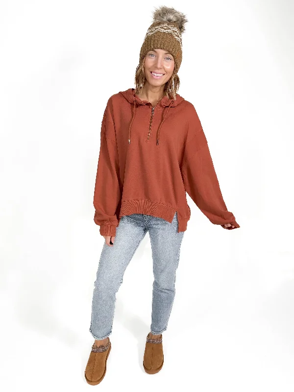 Goode 1/2 Zip Pullover- RUST Peter Pan Collar