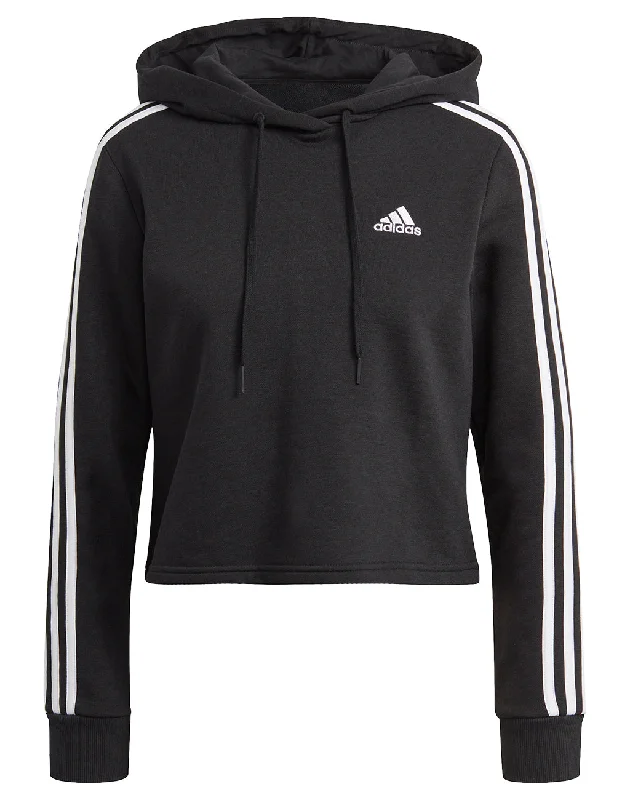 Women's Adidas 3 Stripe Crop Pullover Shirred Sleeve Feminine