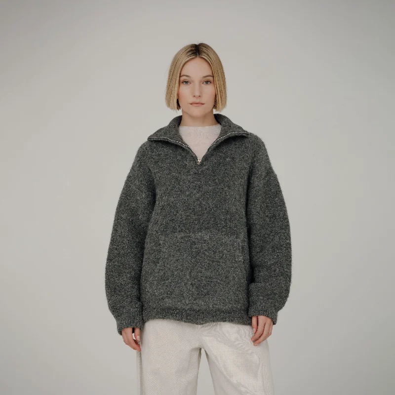Bare Knitwear Billy Zip Pullover Puff Sleeve Stylish