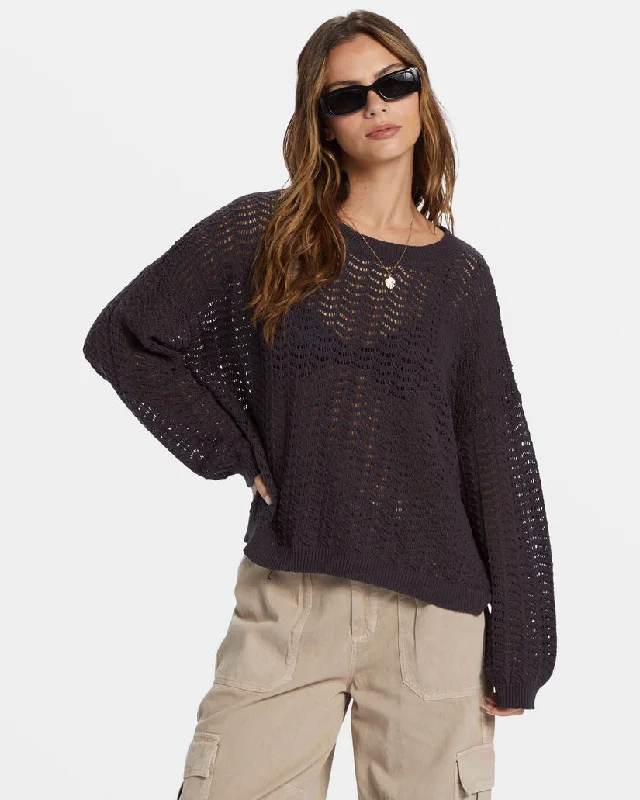 Billabong Sunlit Pullover Sweater - BLACK SANDS Long Bell Sleeve