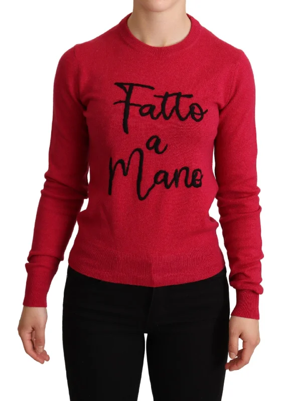 Chic Pink Cashmere Blend Crewneck Pullover Turtleneck Warm Pullover
