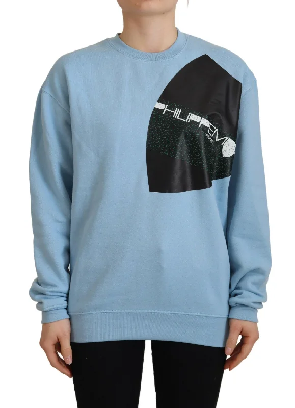 Elegant Light Blue Cotton Pullover Sweater Chenille Soft Sweater