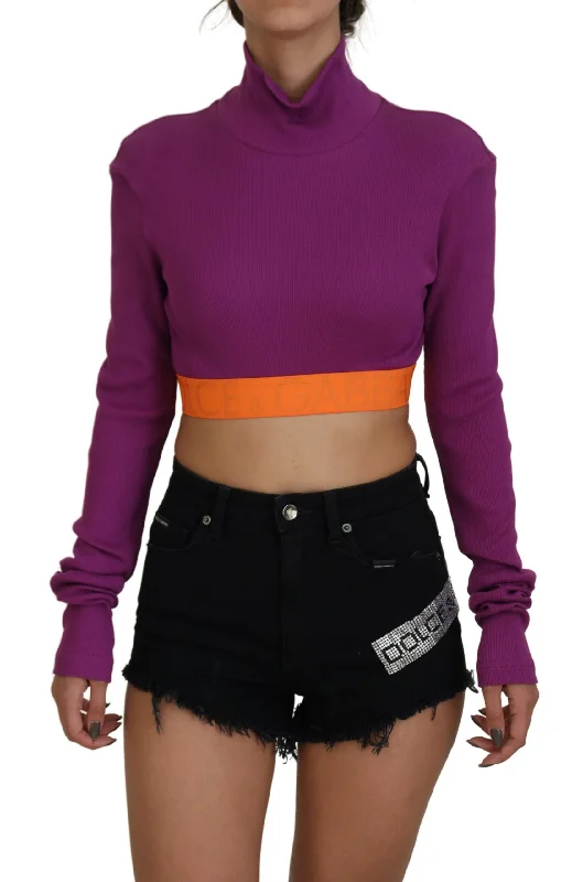 Elegant Purple Turtle Neck Pullover Sweater Surplice Neck Pullover