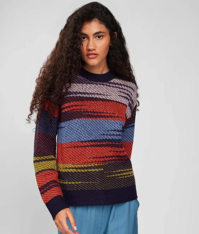 Eyelet Details Jacquard Pullover Blouson Sleeve Pullover