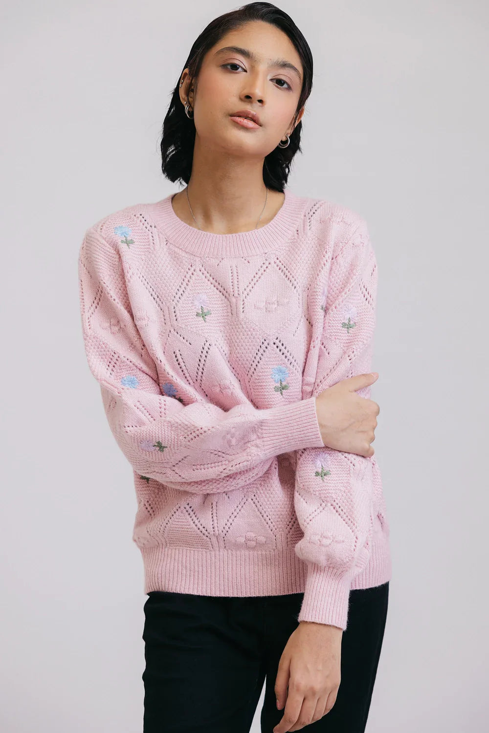 Full Sleeves V-Neck Pullover Sweater Batwing Sleeve Top