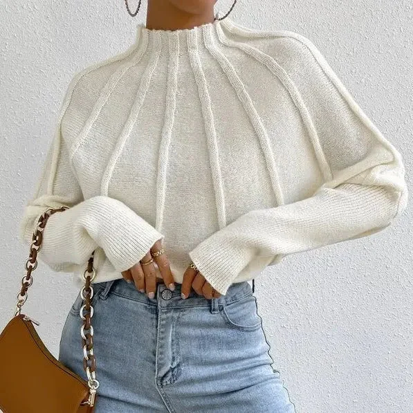FZ Women's Half Turtleneck Knitted Pullover Batwing Sleeve Sweater Top Chenille Soft Sweater