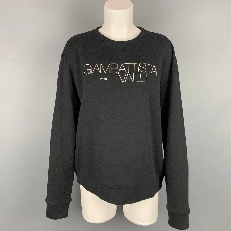 GIAMBATTISTA VALLI Size XL Black & White Cotton Pullover Scalloped Neck Pullover