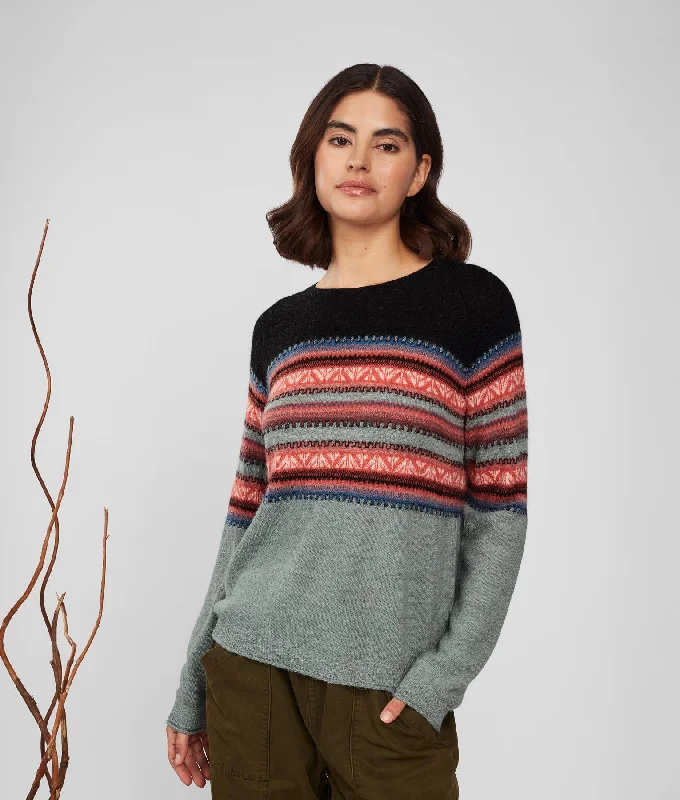 Her Yoke Jacquard O Neck Pullover Bell Sleeve Stylish