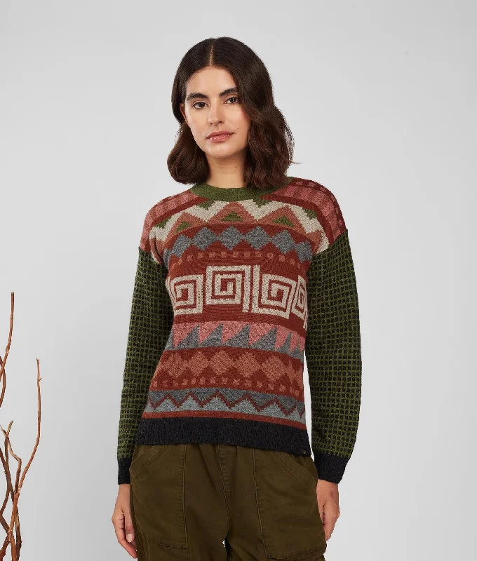 Jacquard Mock Neck Pullover Bolero Style Sweater