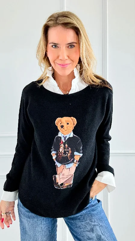 Jerry The Bear Italian Pullover- Black Crew Neck Wool