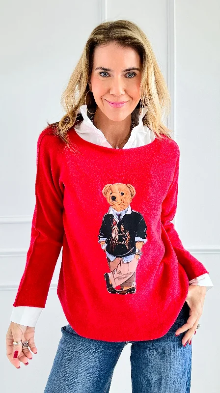 Jerry The Bear Italian Pullover- Red Thick Cable Knit