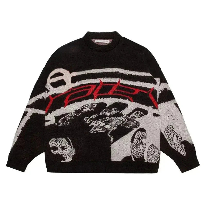 Striped Knitted Pullover Sweater Oversized Streetwear Tapered Sleeve Pullover