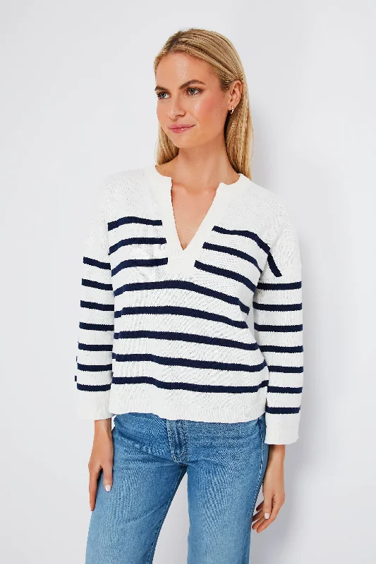 Marshmallow Stripe Notch Neck Pullover Spaghetti Sleeve Top