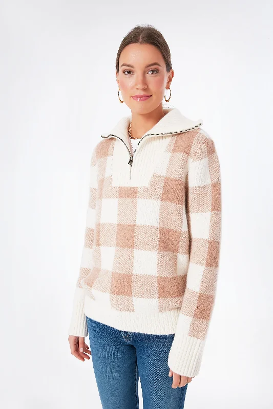 Meadow Buffalo Check Saturday Pullover Sweater Slit Sleeve Stylish