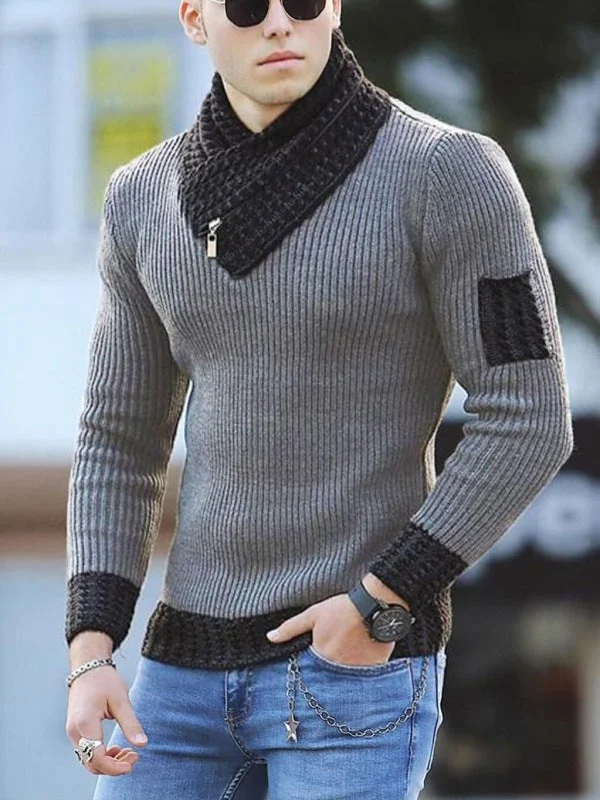 FZ Men's Contrasting Sweater Pullover Top Boat Neck Sweater