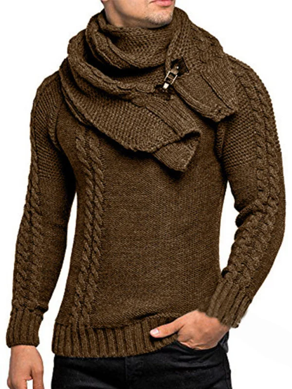 FZ Men's fashionable scarf pullover twist knitted sweater top Wrist Length Sleeve