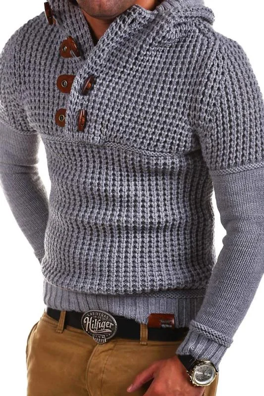 FZ Men's Horn Button Pullover Sweater Crew Neck Wool