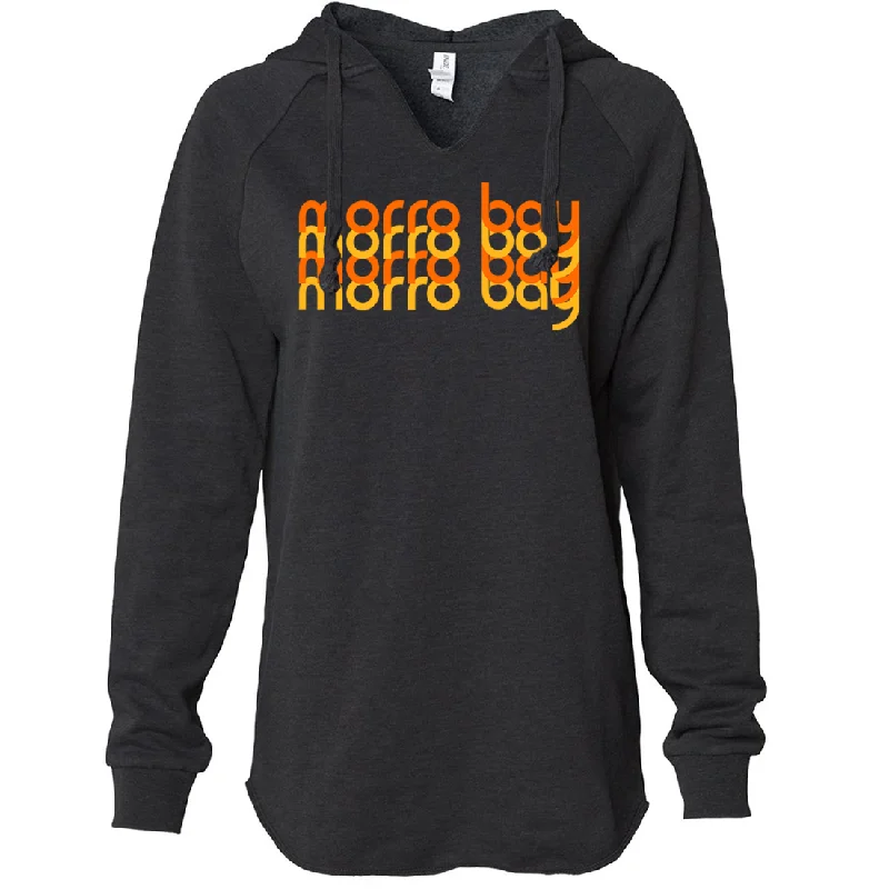 Morro Bay Sunset Stack Women's Soft Hooded Pullover Open Front Cardigan
