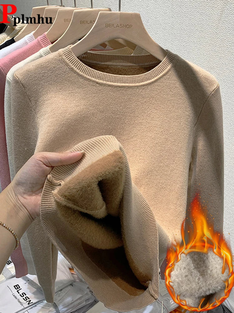 O Neck Winter Sweater For Women Thicken Slim Soft Knitted Tops Plus Velvet Long Sleeve Pullover Casual Warm Malhas Jerseys Short Sleeve Top O Neck Winter Sweater For Women Thicken Slim Soft Knitted Tops Plus Velvet Long Sleeve Pullover Casual Warm Malhas Jerseys Short Sleeve Top