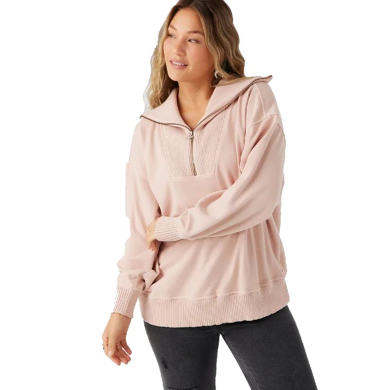 O'Neill Karma Mock Zip Women's L/S Pullover - Rose Dust Box Sleeve Comfort