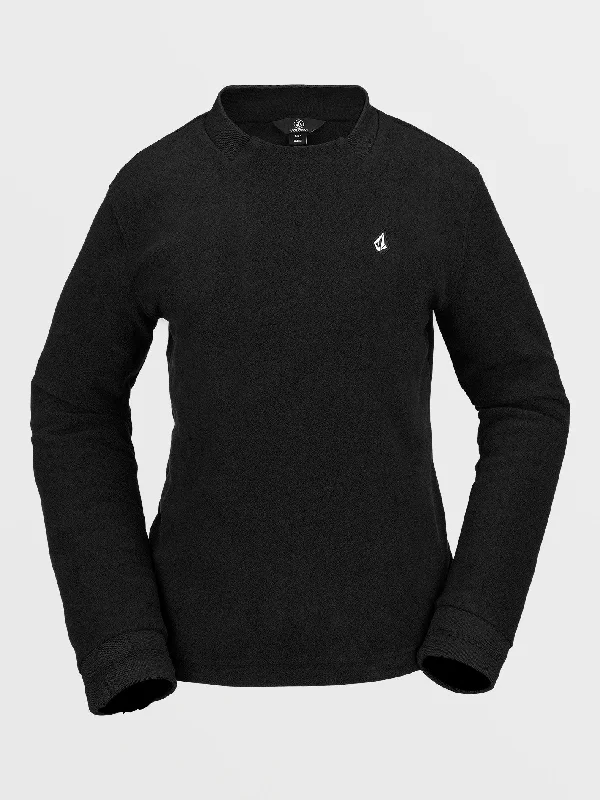 Womens Polar Fleece Crew Pullover - Black Short Sleeve Top