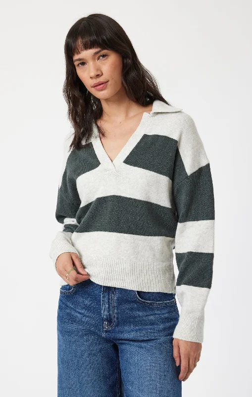 POLO PULLOVER SWEATER IN URBAN CHIC STRIPE Sheath Sleeve Elegant