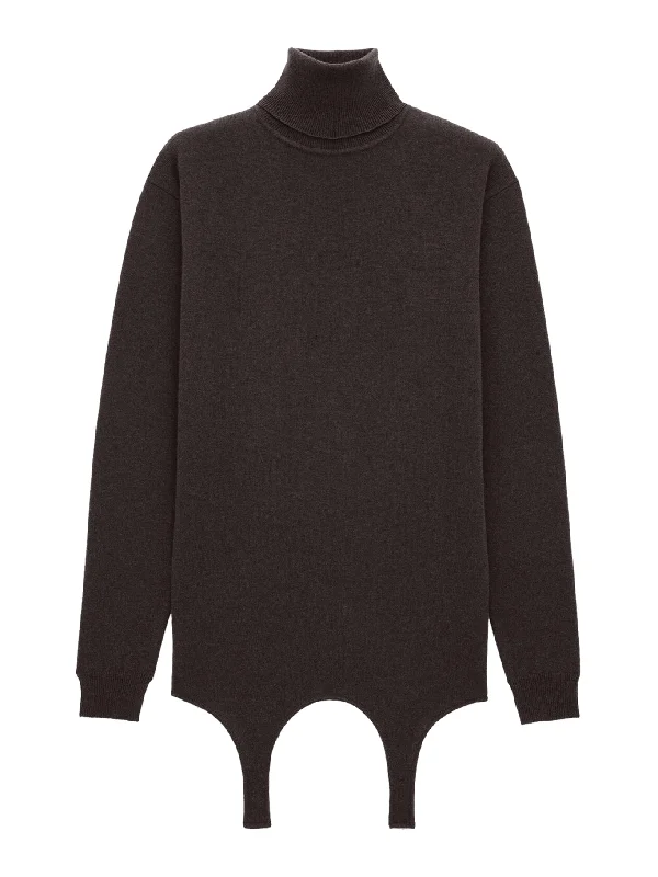 CASHMERE TURTLENECK PULLOVER WITH GARTER BELT Crew Neck Wool
