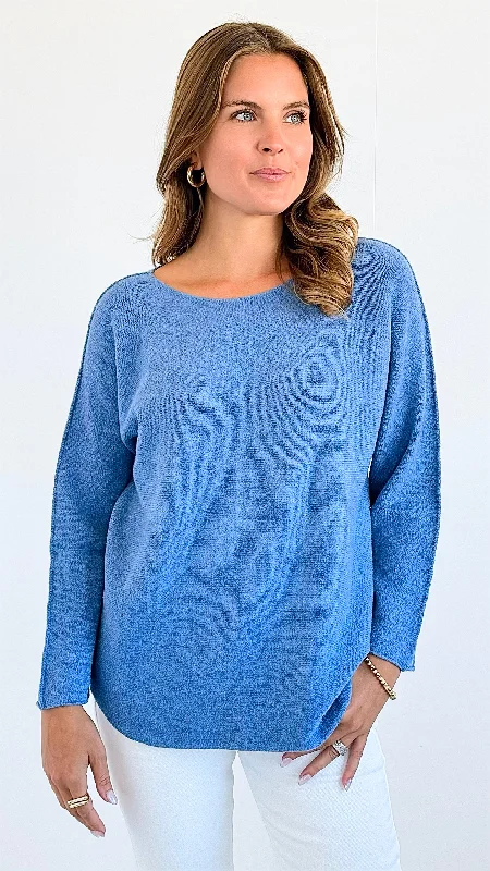 Soho Italian Boatneck Pullover - Steel Blue Slouchy Comfort Pullover
