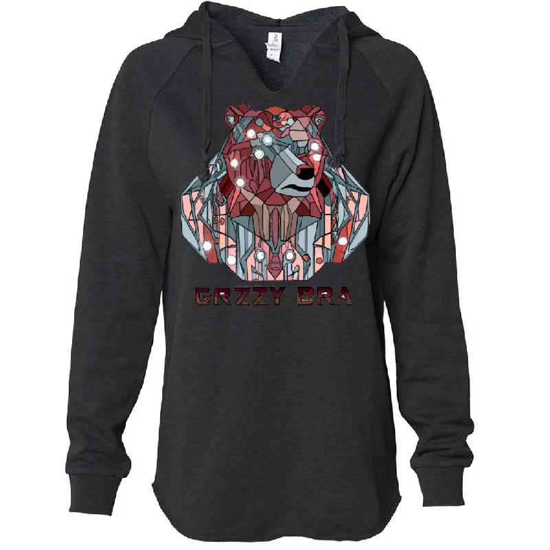 Stained Glass Cyborg Grizzly Bear GRZZY BRA Women's Soft Hooded Pullover High Neck Pullover Stained Glass Cyborg Grizzly Bear GRZZY BRA Women's Soft Hooded Pullover High Neck Pullover
