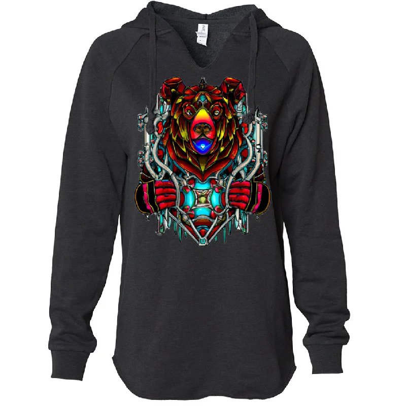 Stained Glass Gothic Cyborg Bear Women's Soft Hooded Pullover Oversized Cozy Pullover Stained Glass Gothic Cyborg Bear Women's Soft Hooded Pullover Oversized Cozy Pullover