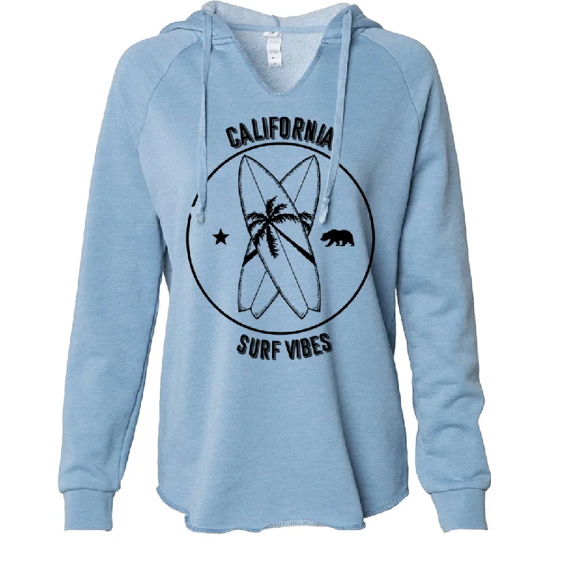 Surf Vibes Black Print Women's Soft Hooded Pullover Boat Neck Sweater