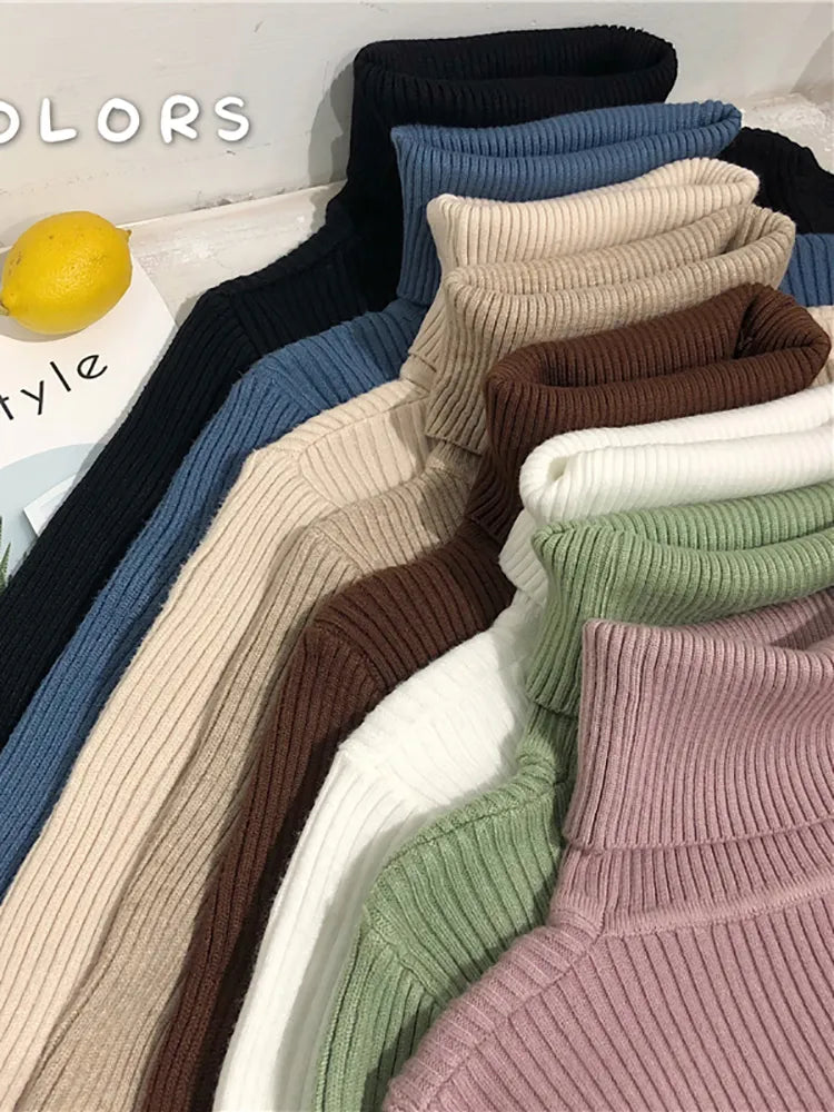 Turtleneck Sweater Womens 2024 Autumn Winter Tops Korean Slim Women Pullover Jumper Knitted Sweater Pull Femme Hiver Truien Gathered Sleeve Pullover